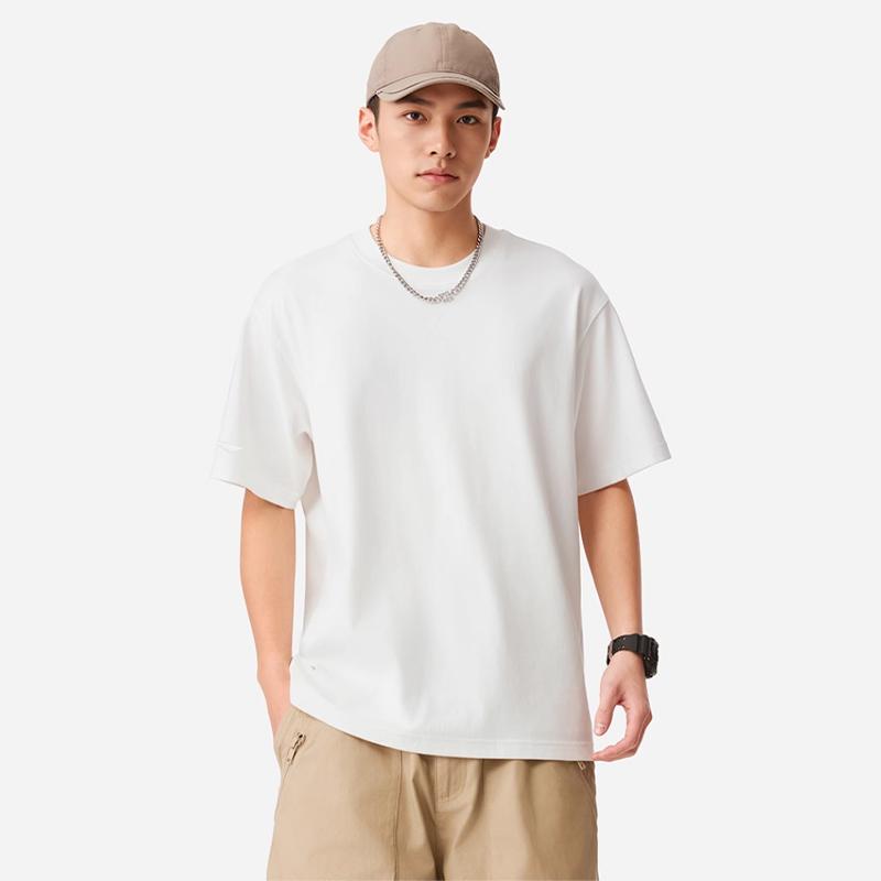 Li Ning Pure Cotton Minimalist Round Neck Versatile Solid Color Basic Loose Casual Short Sleeve T-Shirt Unisex Tops White F-AVSV675-2