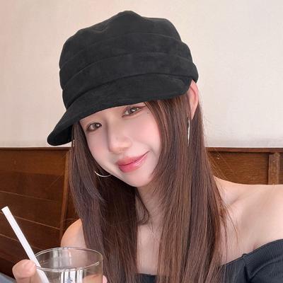 Fashionable Solid Color Equestrian Hat Suede Flat Top Peaked Cap for Women  Casual and Versatile Japanese Spring and Autumn Octagonal Hat  Small Face