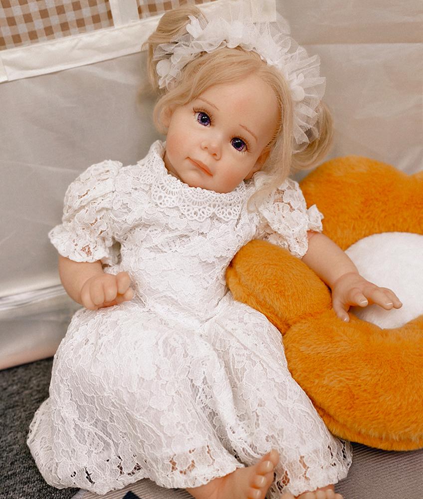 55CM Reborn Doll Maggie Purple Eyes Hand-Detailed Painting with Visible Veins Lifelike 3D Skin Tone Newborn Doll For Children Birthday Gift