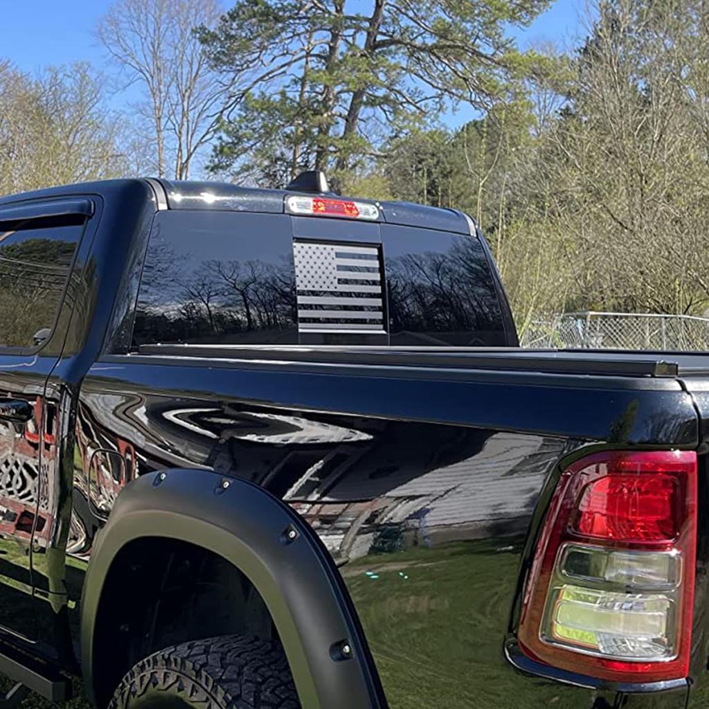 Rear Middle Window Decal Fits For Chevy Colorado GMC Canyon 2015-2025 Back Sliding Window Matte Black American USA Flag Sticker (Equipped With Red