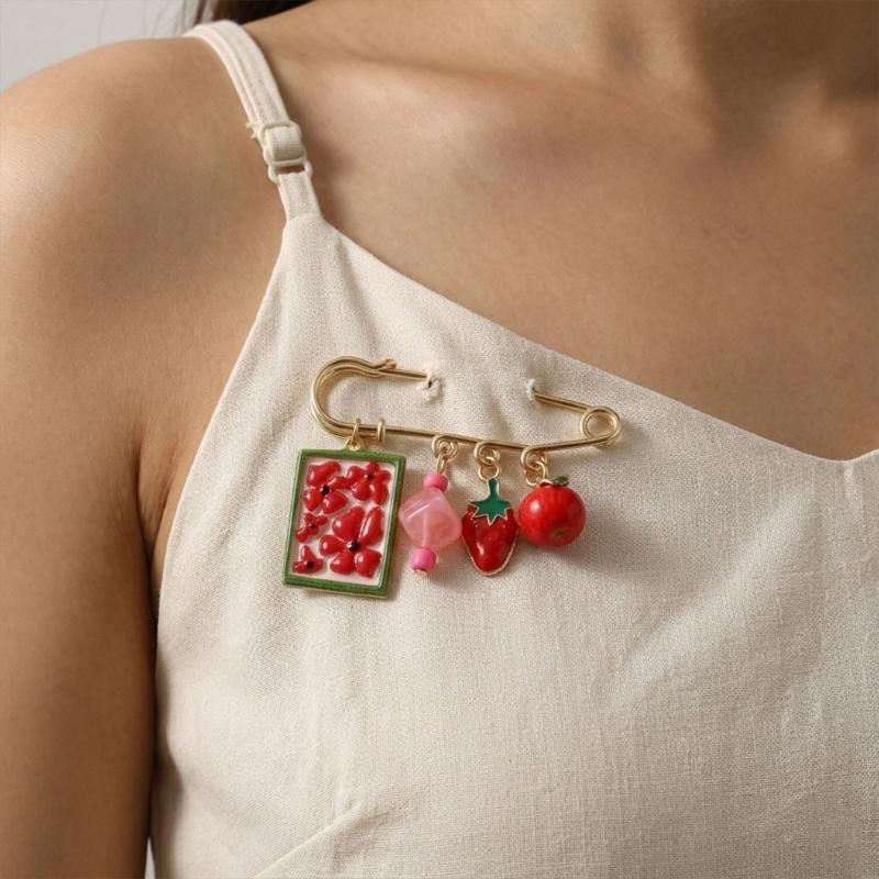 Colorful Fruit Flower Design Alloy Brooch Lightweight Stylish Jewelry For Summer Dresses And Scarves