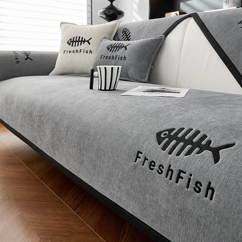 

Light Luxury Sofa Cushion, Universal Non-Slip Seat Cushion For All Seasons, Backrest Towel, Simple Modern Gray Chenille Sofa Cover 70*70cm