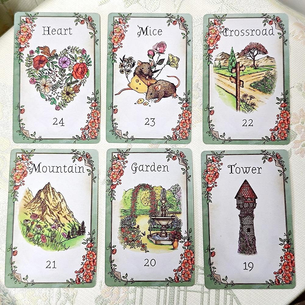 Floraneum Lenormand Tarot Oracle 9*6cm Illustrations Ornées de Décor Fleuri 36 Cartes