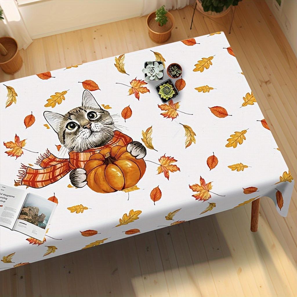 Herbst Kürbis Ahornblatt Bezaubernde Katze Tischdecken Thanksgiving Herbst Wasserdichte Tischdecke Hochzeit Heimparty Esstischdeko