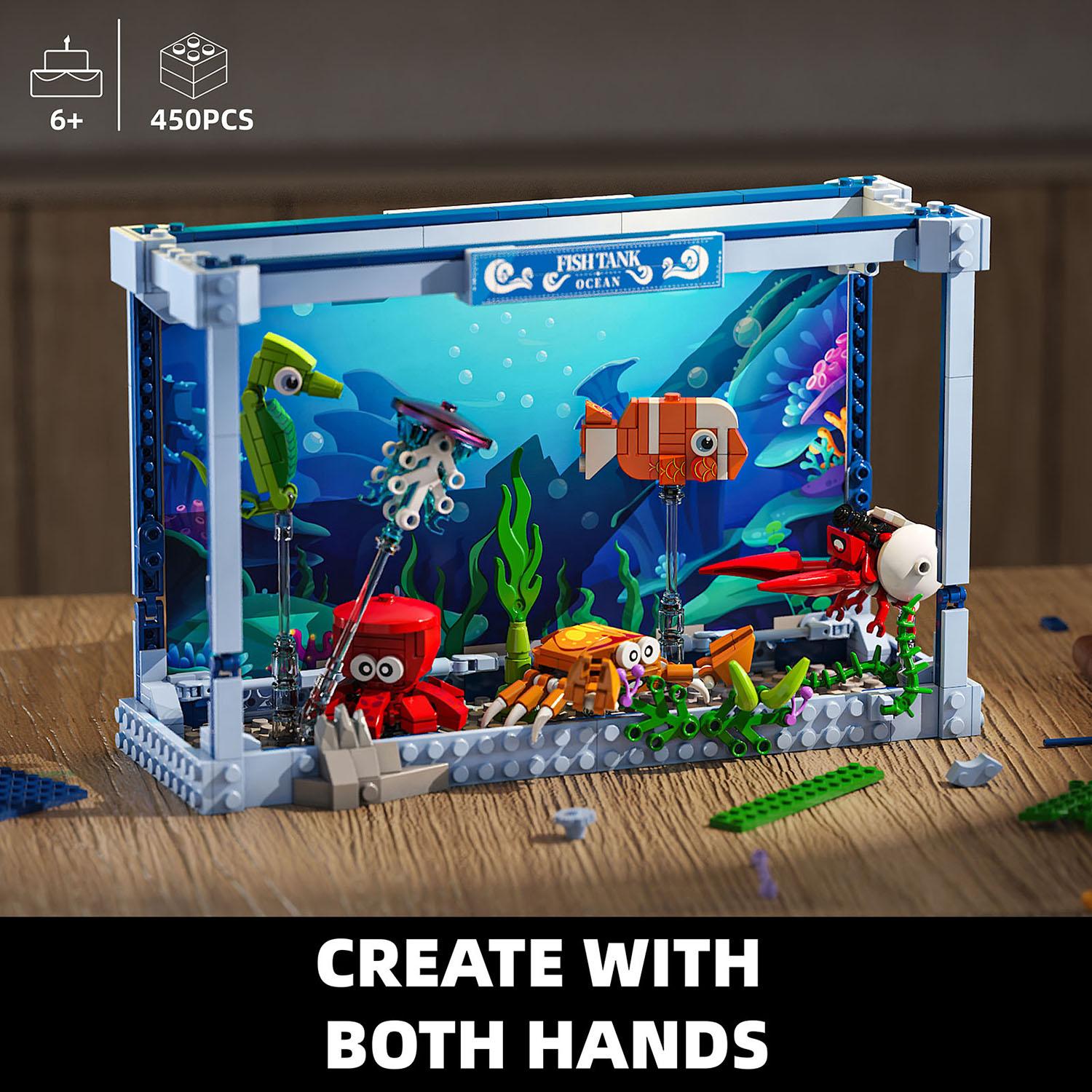 Professional Fishing Unisex Kids 391Pcs Fish Tank Building Blocks Toys Model Ocean Fish Tank Assemble Puzzle Bricks Toy Sets For Kid Desktop Ornament Gifts