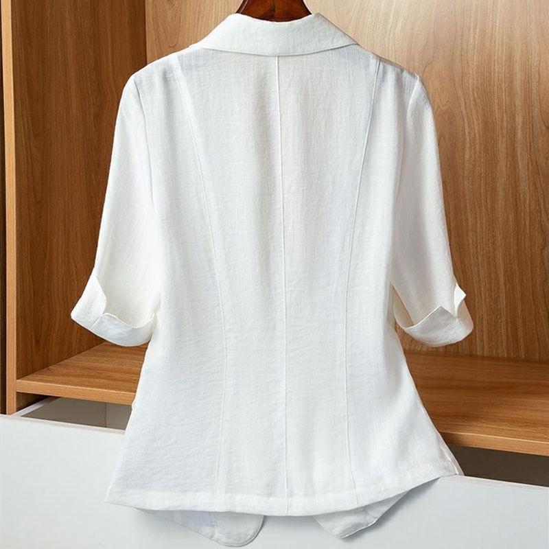 Korean Women's Black Solid Casual Turn-Down Collar Single Button Short Sleeve Fashion Suit Blazer Short Jackets Coat