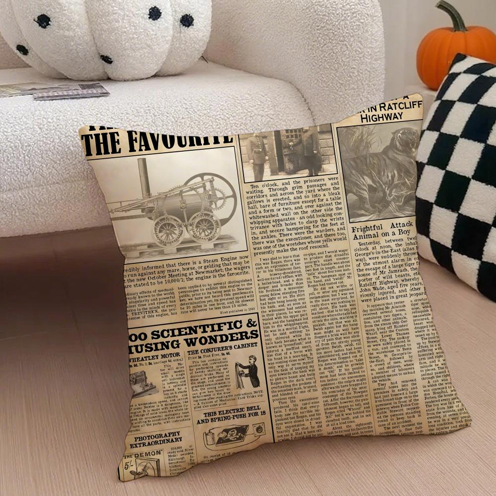 Vintage Newspaper Pillow Retro Personality Cushion Cover Throw Pillow Cover Hidden Button Durable Polyester Chair Cushion