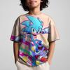 Round Neck 3D Cartoon Sonics Printed Casual Short Sleeved Children's Boy T-shirts - Soft Medium Stretch Polyester Fabric Summer Relaxed Fit Clothing