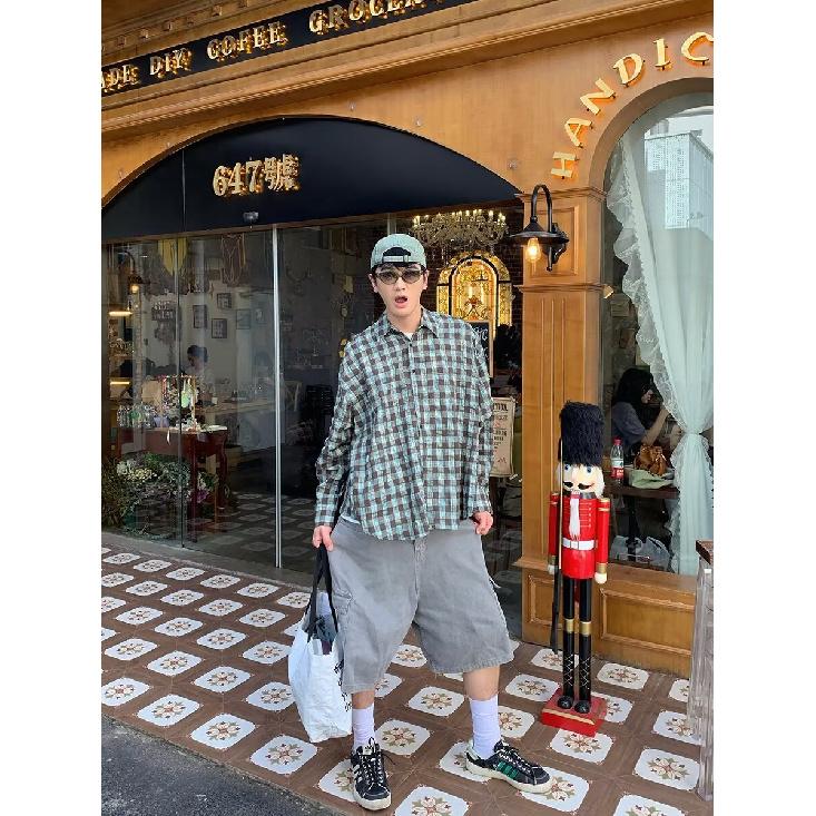 

Рубашка с длинным рукавом с буквенным принтом 2024 года в японском стиле в стиле Гонконга, свободная рубашка для мальчиков, летнее модное универсальное повседневное пальто 2XL зелёный