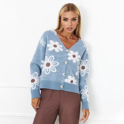 Women Autumn Winter Long Sleeve Wardrobe Staple Flower Comfy Loose Cardigan Sweater Coat