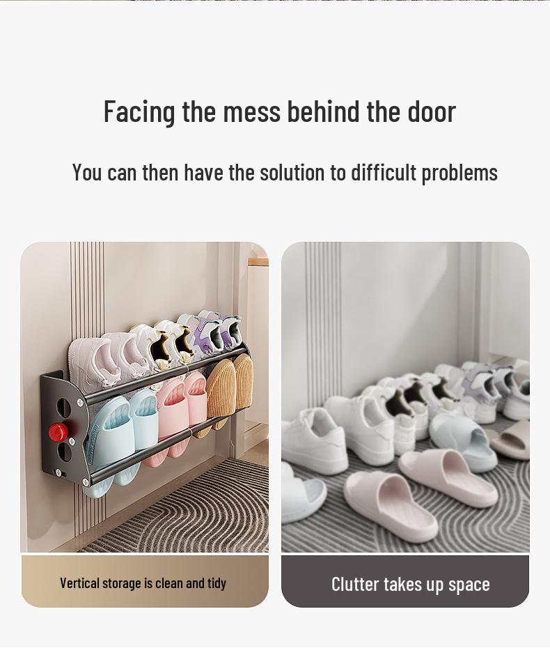 Hao Hao Fu Magnetic Wall-Mount Shoe Rack - Double Layer, Retractable, Punch-Free Installation