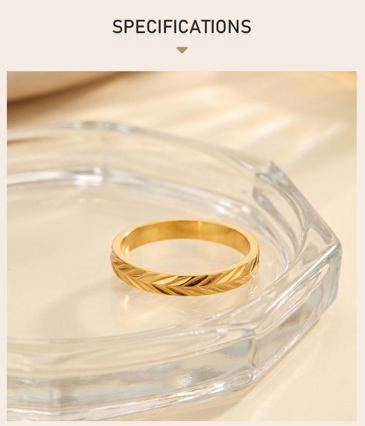 Trendy Chevron Herringbone Ring for Women Men, 18K Gold Plated Stainless Steel Stackable Band, Waterproof Tarnish Free
