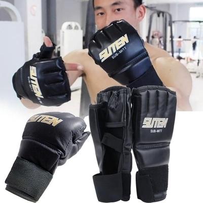 Muay Thai Training Half Mitts Punching Bag Sparring Boxing Gloves Fitness Cool (Color: Black)