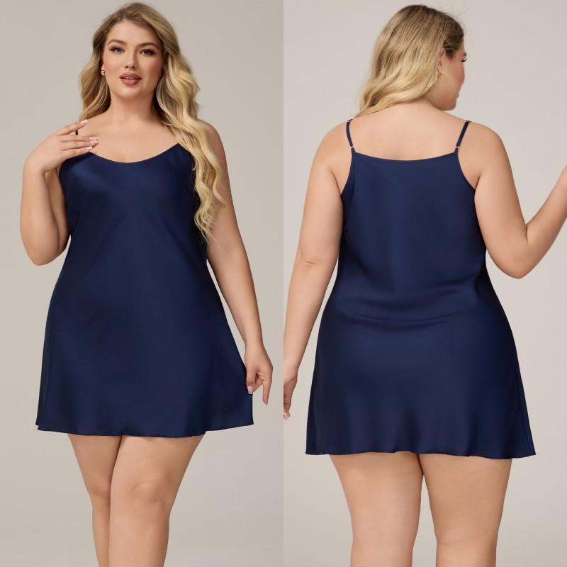 Womens Satin Chiffon Sleep Dress Plus Size V-Neck Sleeveless Nightgown Home Lounge Comfort