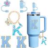 Cup Accessories for Stanley Cup 30oz 40oz, Tumbler Initials Decoration for Stanley, Including Silicone Straw Cover Cap, Handle Charm, Sticker, Blue