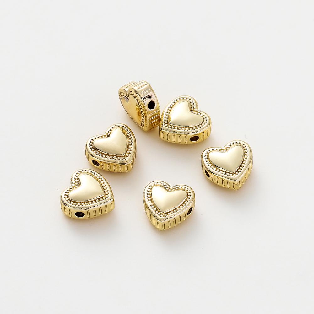 5pcs/lot 14K/18K Gold Plated Brass Love Heart Spacer Beads Handmade DIY Bracelet Jewelry Accessories Beaded Material Findings