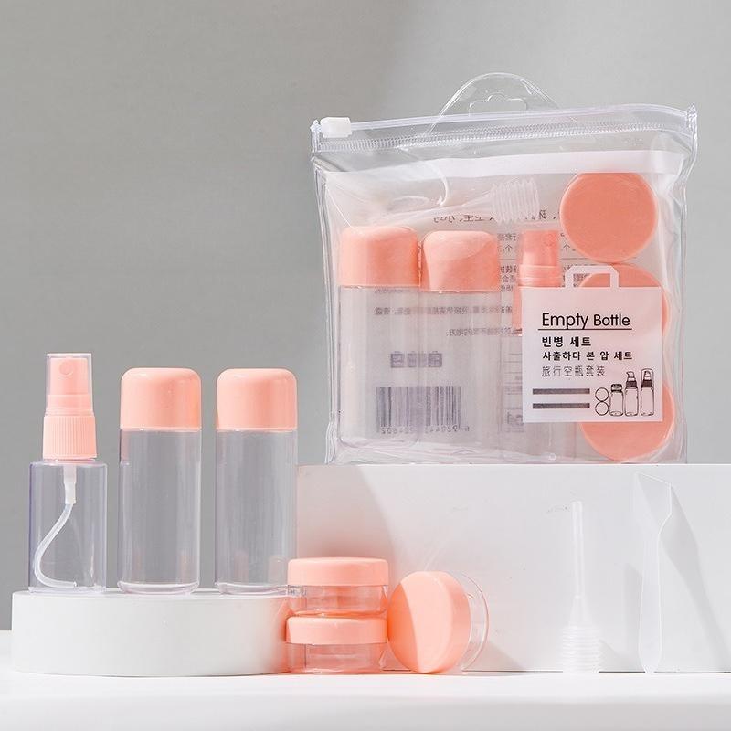 Set de Botellas Vacías Cosméticas de Viaje, Set de 8 Botellas, Sub-embotellado, Botella con Atomizador Caja para Crema con Bolsa de Almacenamiento
