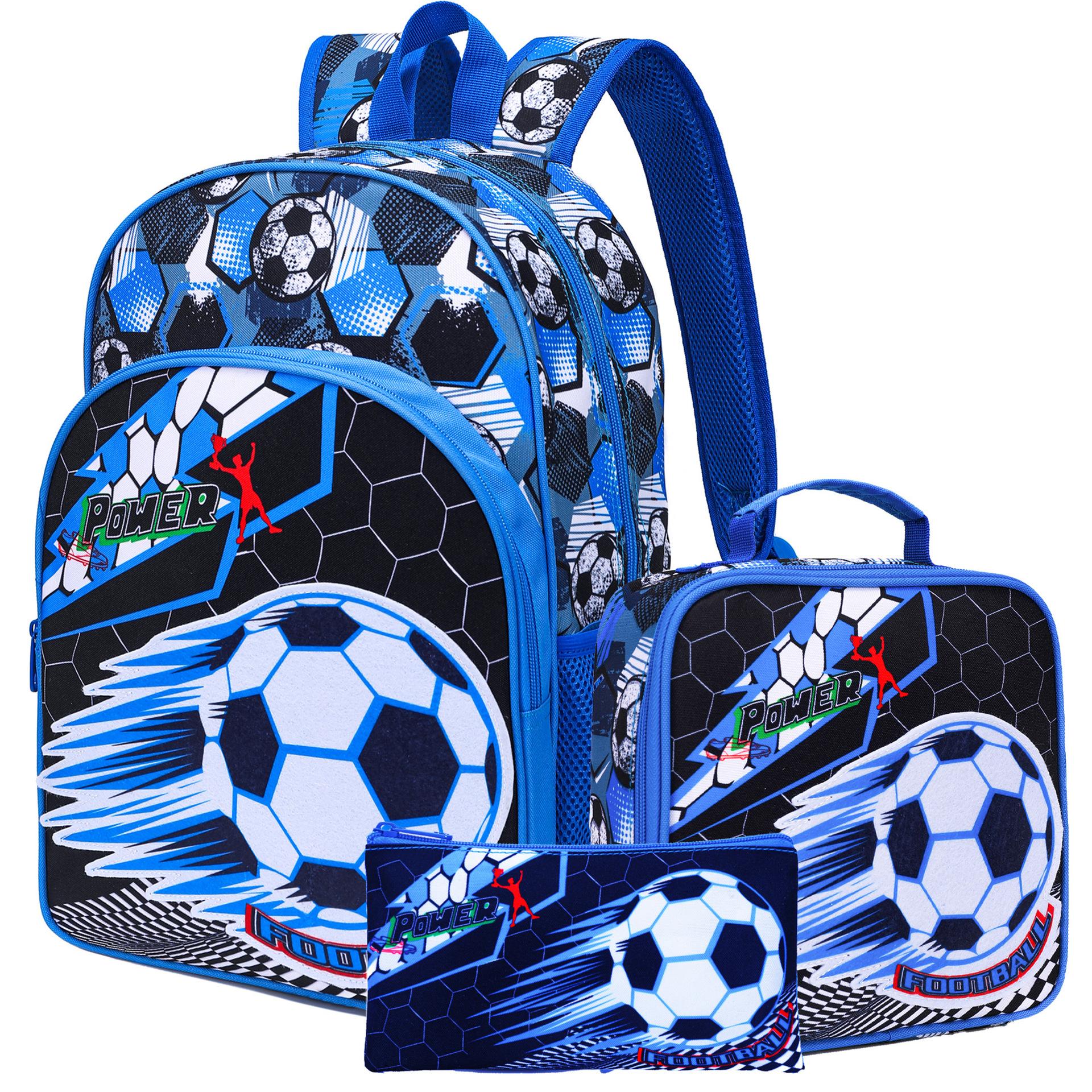 Schooltassen Set voor Kinderen Jongens Rugzak Basisschool Voetbalpatroon Schooltas Waterdichte Boekentassen Met lunchtas etui