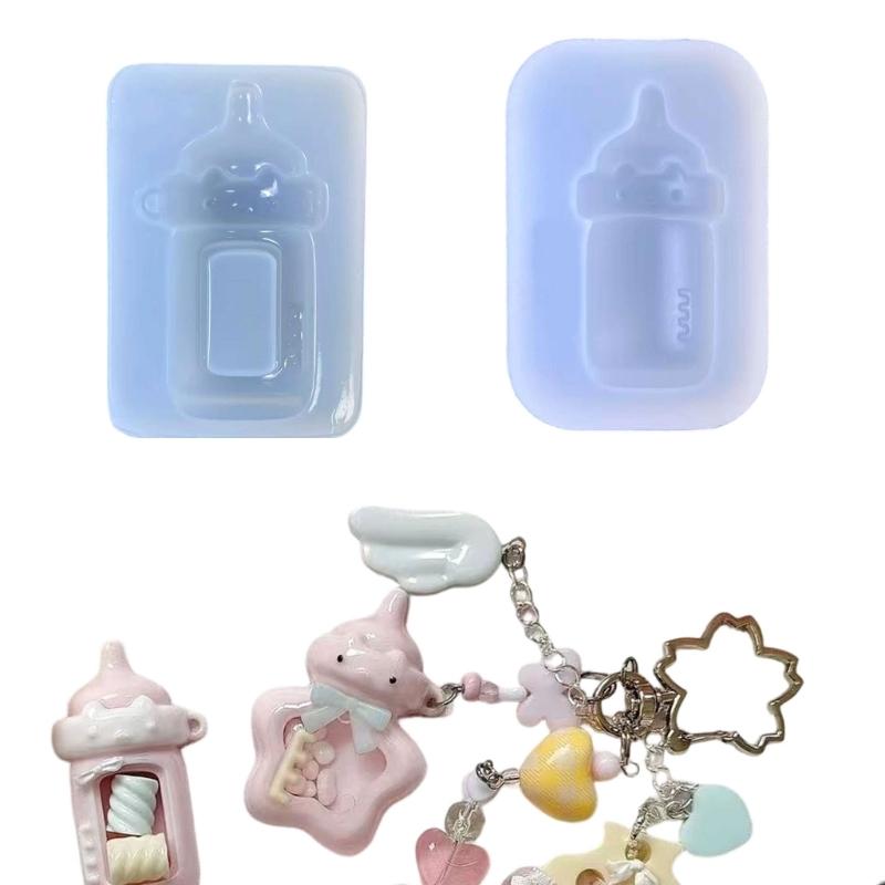 Bottle Shaped Silicone Resin Mold, Translucent Charm Casting Mold with Hanging Loop for Keychain, Pendant and DIY Crafts