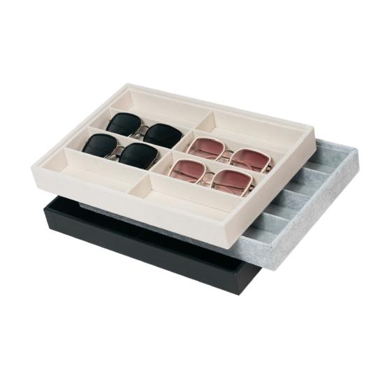 Taca organizer na okulary przeciwsłoneczne 8 przegródek Aksamitny uchwyt na okulary Pudełko do przechowywania Stackable Mężczyźni Kobiety Okulary Zegarki Biżuteria Witryna