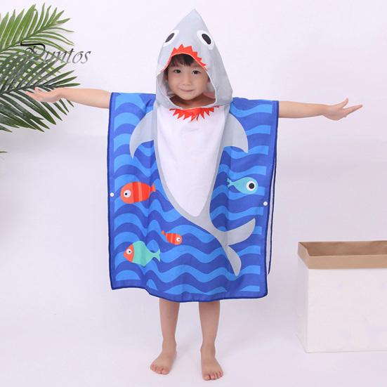 Children Bath Towel Cartoon Printing Kids Beadch Hooded Bath Wrap Poncho Quick-drying Super Absorbent Swimming Towel Windproof Wearable Towel Toddler