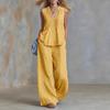 Casual Sleeveless Vneck Pants Set For Women With Polyester Splicing Style For Summer