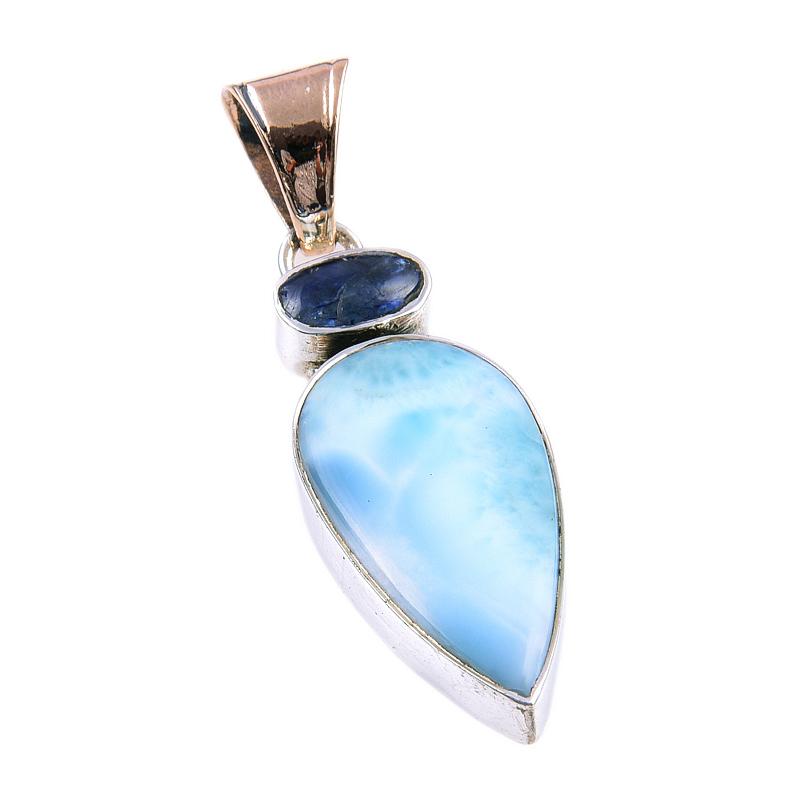 Natural Republic Larimar, Kyanite Argent Sterling Massif 925 Pendentif Cadeau 2" F2b34