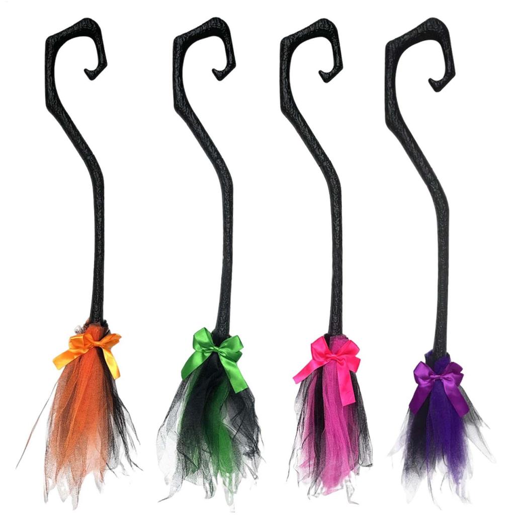 Halloween Witch Broom Witches Brooms With Ribbon Portable Scary Decorations For Front Door Outside Yard Wall Porch Home