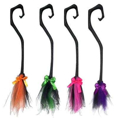 Halloween Witch Broom Witches Brooms With Ribbon Portable Scary Decorations For Front Door Outside Yard Wall Porch Home