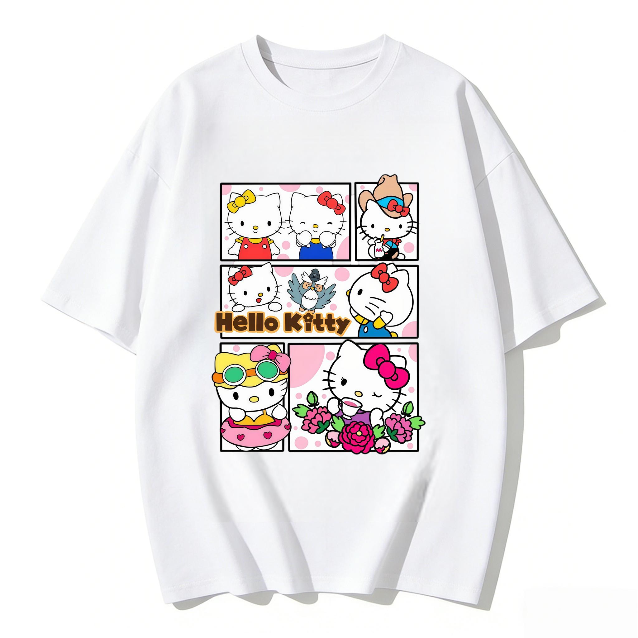 

Cute Hello Kitty MultiOutfit Comic Print Tshirt Casual Short Sleeve Tee for Mom and Daughter Fashion Parentchild Clothing Set S