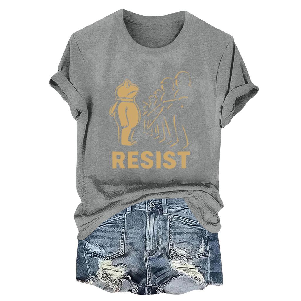 Women's Fashion Casual Printed Round Neck Short Sleeved Pullover T-Shirt Top