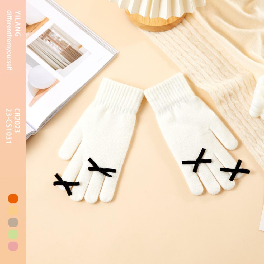 Warm Winter Velvet Gloves Plush Women Cycling Mittens Kawaii Bowknot Knitted Gloves  Ladies
