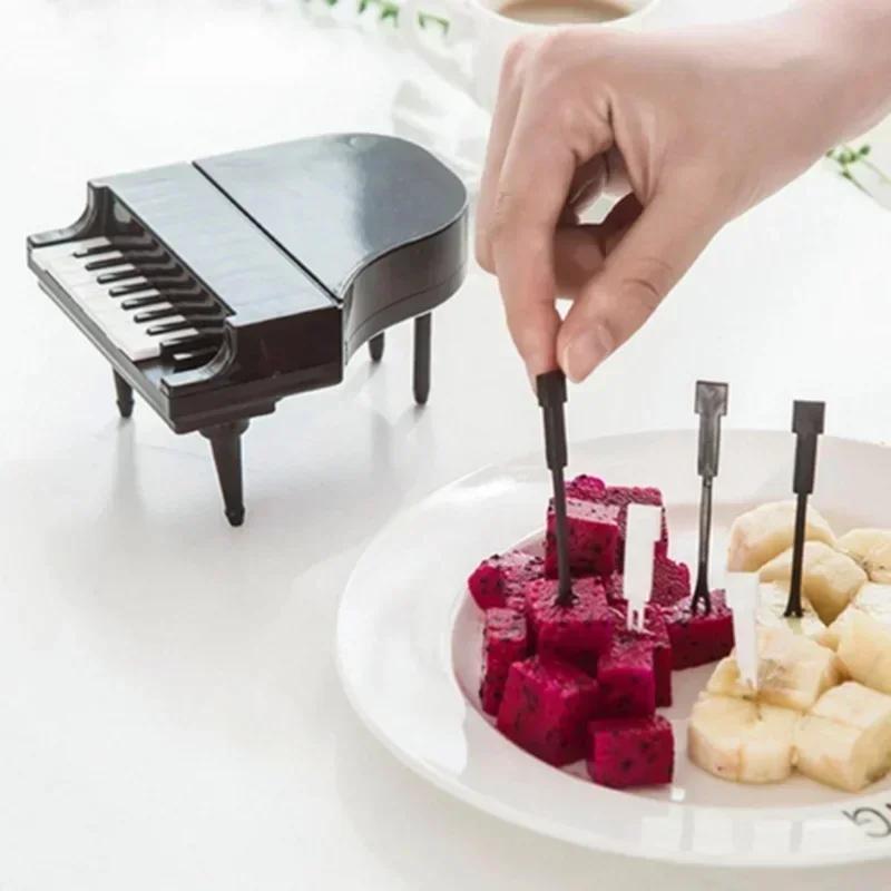 New 10pcs/set Creative Shape Piano Fruit Fork Creative Piano Keyboard Plastic Fork Kids Dessert Cake Forks Picks Bar Accessory