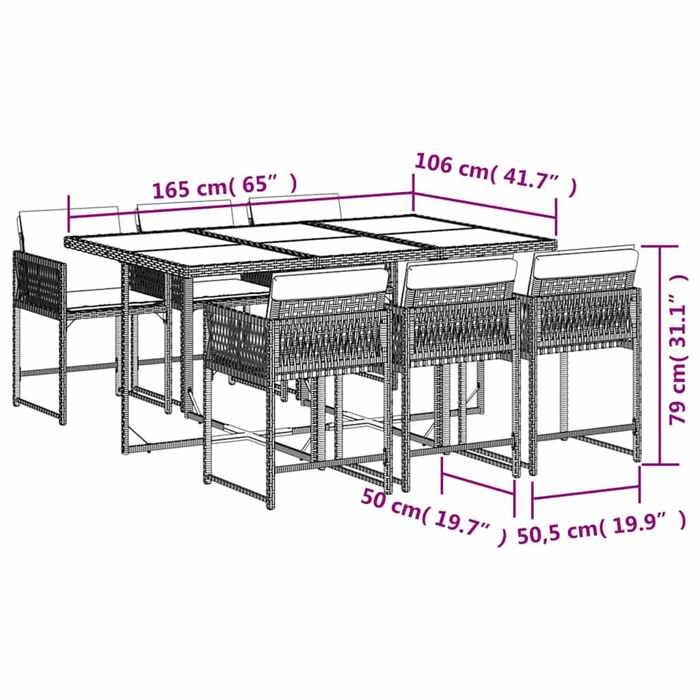 VidaXL Ensemble à Manger de Jardin avec Coussins 7 pcs, Table et Chaises à Dossier Rabattable, Meubles d'Extérieur Patio 3211446