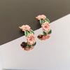 Romantic French Drip Glaze Flower C-Shaped Stud Earrings For Women  Light Luxury High-End Earrings