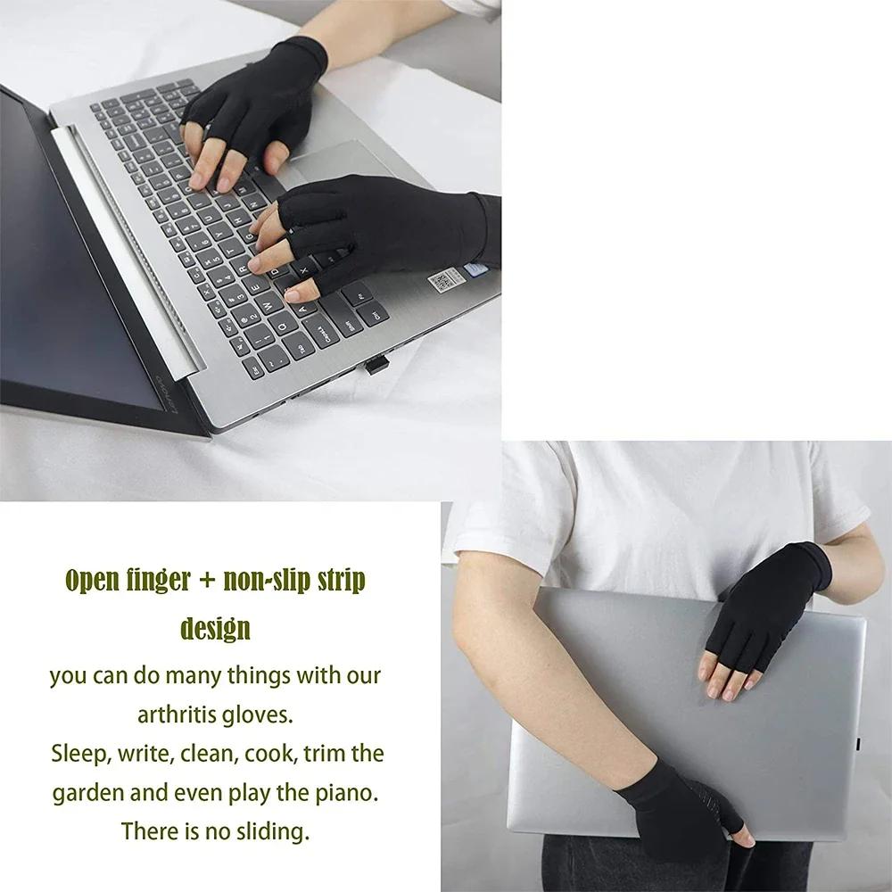 1Pair Copper Arthritis Compression Gloves Relieve Hand Pain Swelling Carpal Tunnel Fingerless For Typing Joint Support