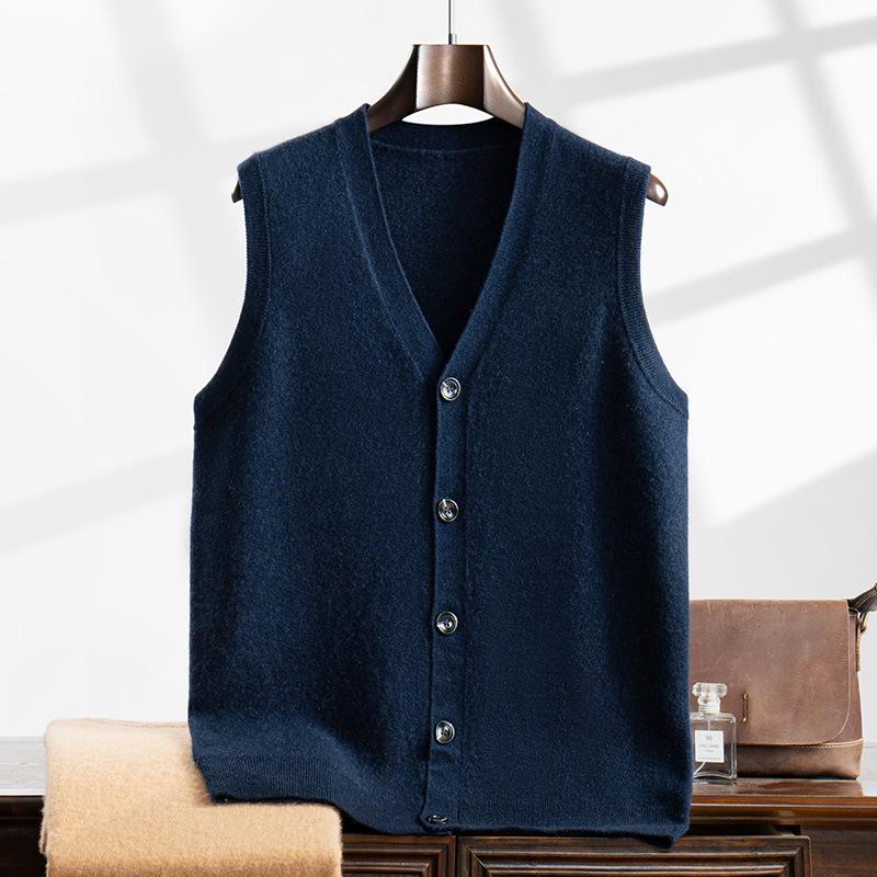 Men`s Cashmere V-Neck Cardigan Vest -