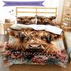3PC Custom Name Highland Cow Floral Art Bedding Set Printed Bedding Set Duvet Cover Closure Includes 1 Duvet Cover & 2 Pillowcases for All Seasons Bed