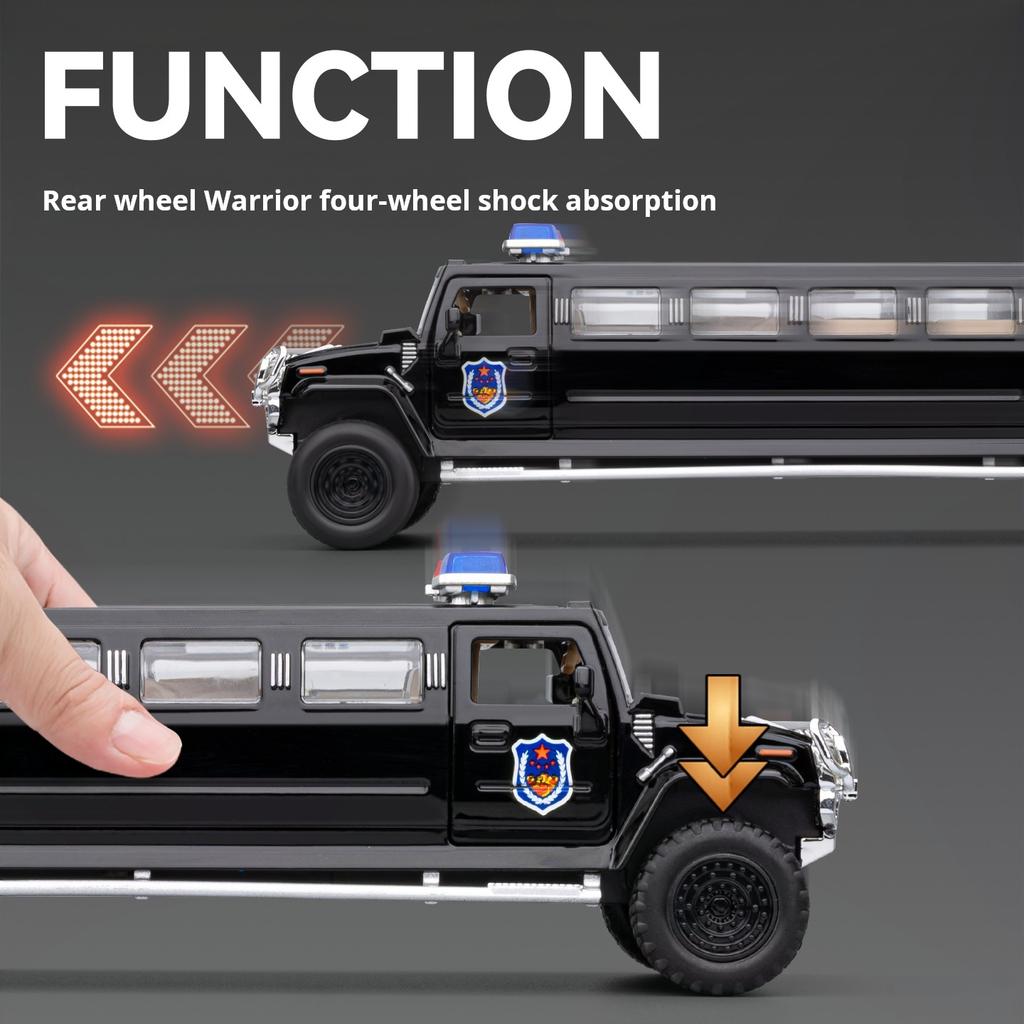 1:32 Extended Hummer Alloy Police Car Model Diecast Metal Toy Cars with Pull Back Sound and Light boys gift collectibles