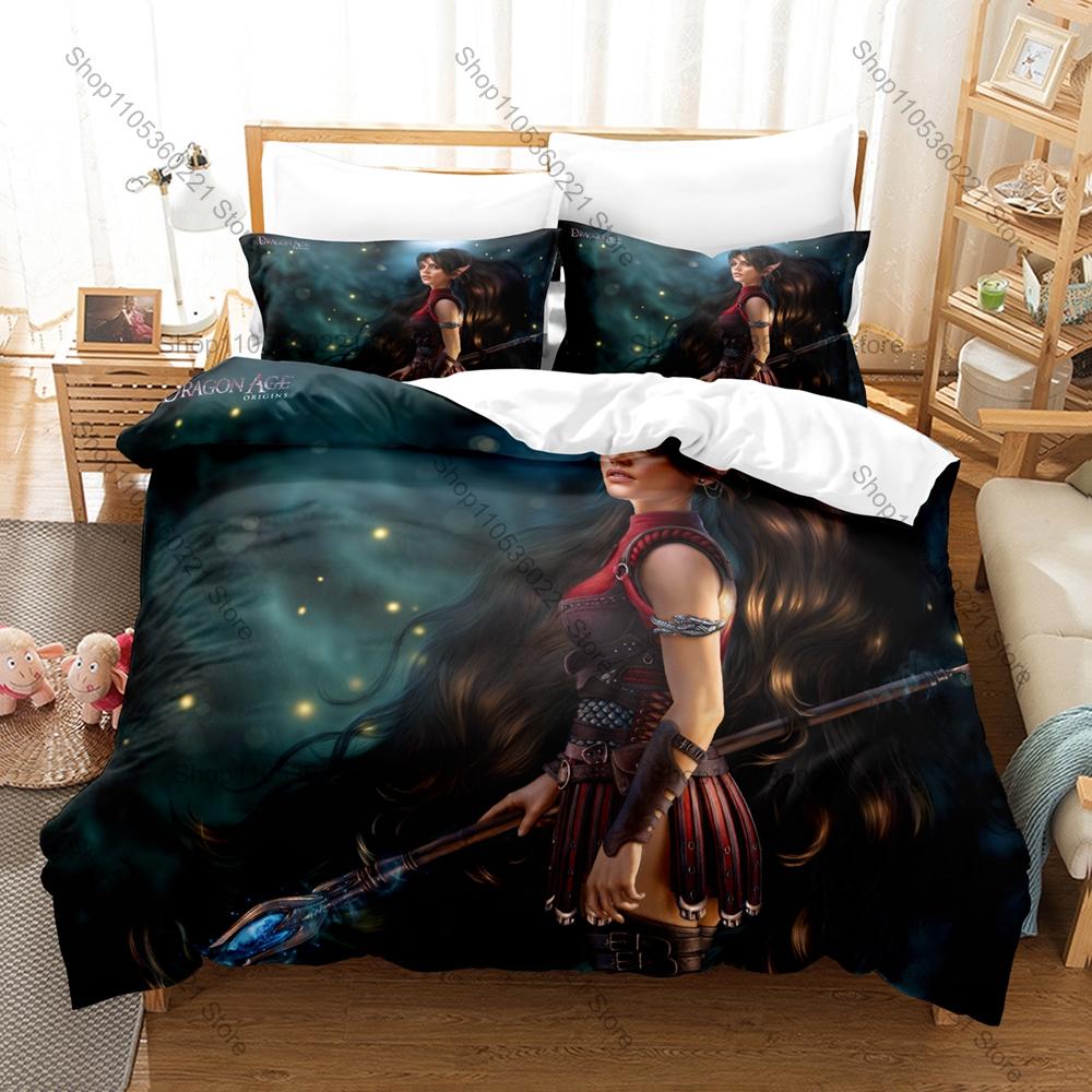 Dragon Age Origins Classic RPG Fantasy Game 3D Print Bedding Set Duvet Cover + 2 Pillowcases Soft Polyester Bed Linen For Gamers