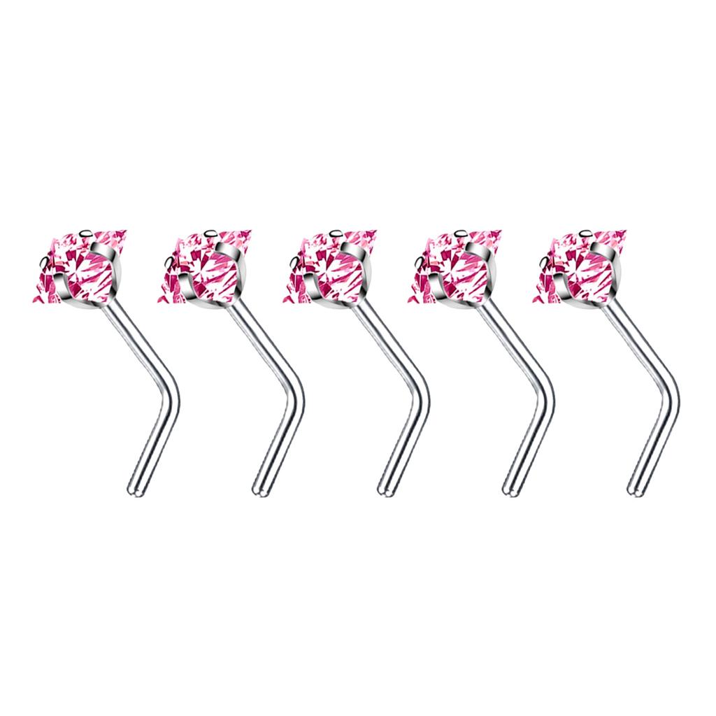 5Pcs Sturdy Alloy Nose Piercing Jewelry Set L Shape Studs and Hoops With CZ Designs Accessory for Stylish Look