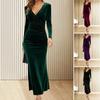New Slim Fit Elegant Temperament Fish Tail V-neck Long Sleeved Dress Evening Gown
