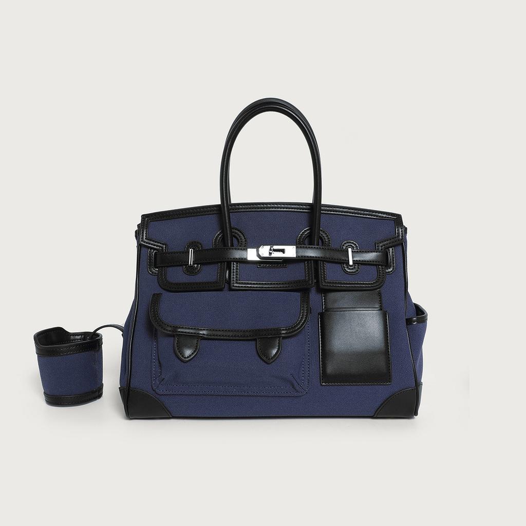 2026 Season New Contrasting Color Canvas Color Matching Portable Extra Large Platinum Bag Leisure Travel Bag Shoulder Messenger Women's Bag