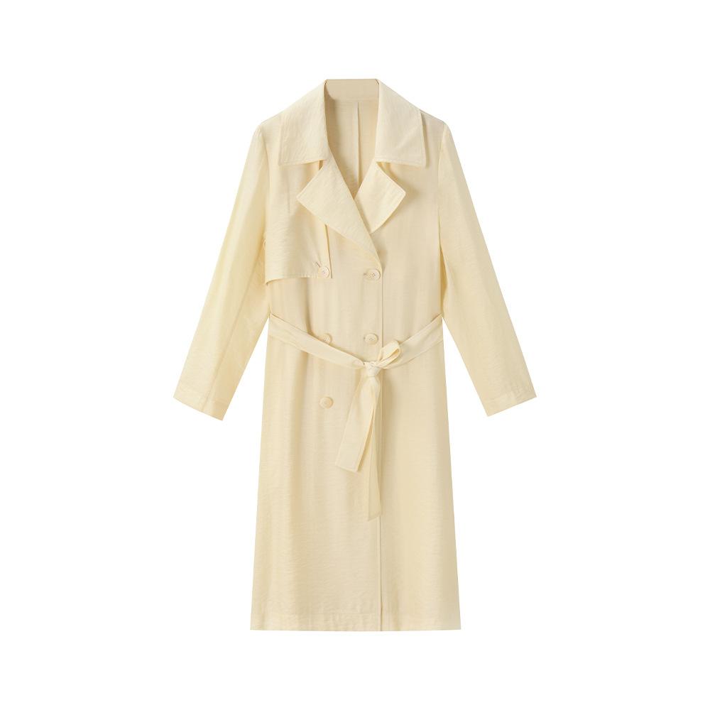 

Весенний новый простой повседневный стиль светло-желтый тенсел хлопок легкий и длинный тренч L