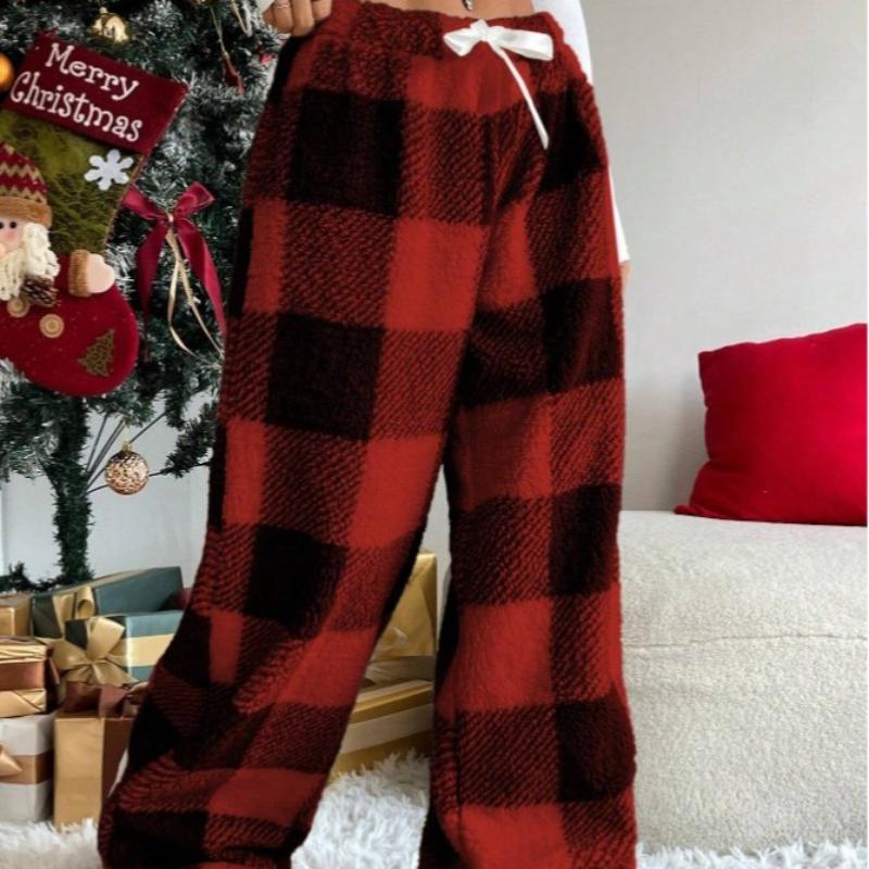 Winter Loose Casual Plaid Pants Fleece Lined Thick Warm Trousers