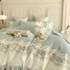 1000TC Egyptian Cotton Romantic French Princess Bedding Set Rose Embroidery Lace Ruffles Duvet Cover Set Bed Sheet Pillowcases