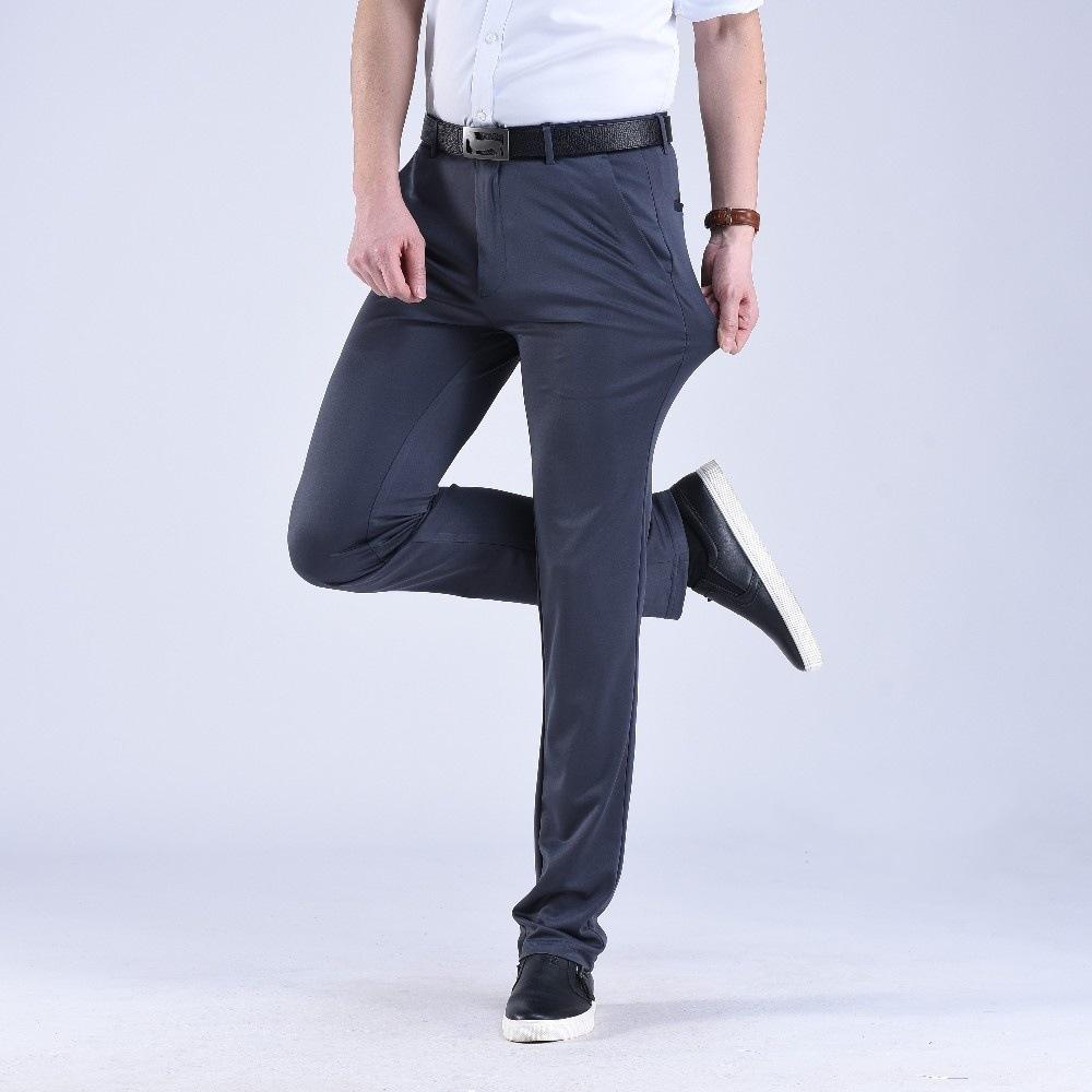 29-42 Men's Summer Pants Thin Straight Stretch Casual Pants with No Trace No Ironing Fabric Silky and Cool Feeling Stretch Formal Men's Casual Pants
