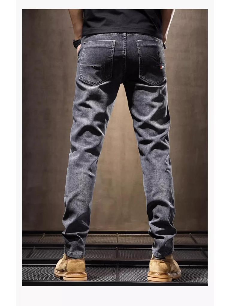 Men's Slim Straight Black & Gray Jeans: 2025 Fashion Elastic Skinny Casual Trousers