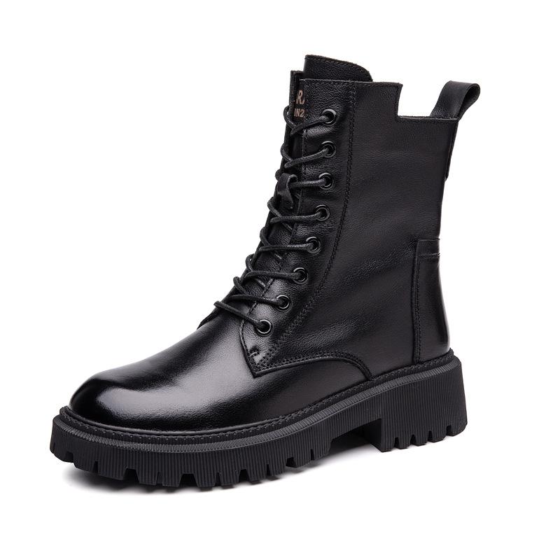 Casual leather women's boots thick-soled Martin boots women's 2025 autumn and winter women's shoes versatile British style short boots
