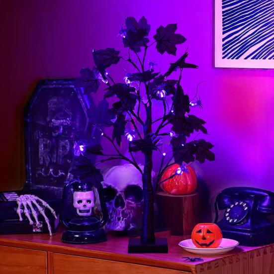 24 Inches Halloween Tree with Light LED Glowing Tree with Ghost/Pimpkin/Eyeball Light for Indoor Home Table Decor
